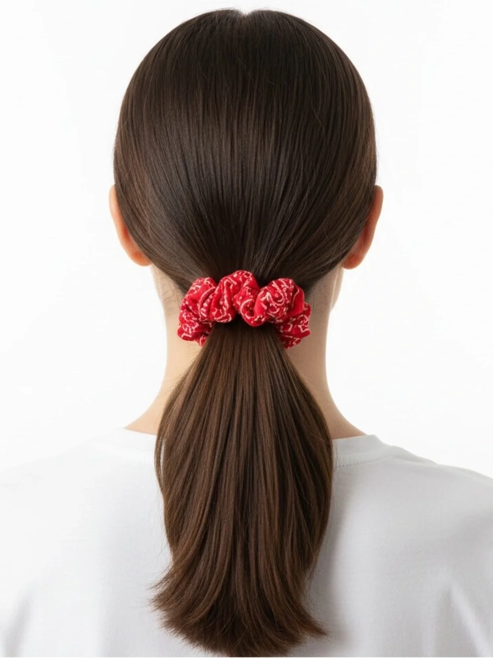 Red Black White Paisley Print Bandana Floral Flower Western Hair Tie Scrunchie